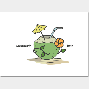 Hand Drawn Illustrations Summer Me Tropical Drink Summer Vacation Gift Posters and Art